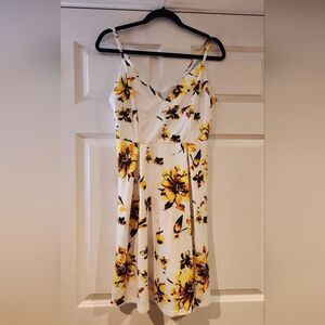 Yoins white and yellow floral fit and flare mini dress 0XL